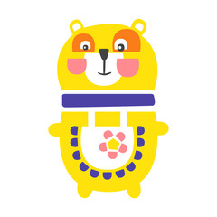 Cute cartoon yellow teddy bear standing. Funny lovely animal colorful character vector Illustration
