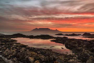 Crédence de cuisine en verre imprimé Montagne de la Table Table Mountain beach sunset