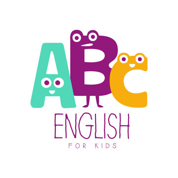 English For Kids Logo Symbol. Colorful Hand Drawn Label
