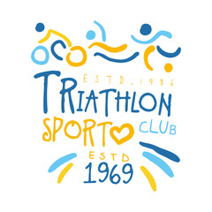 Fototapeta na wymiar Triathlon sport since 1969 logo. Colorful hand drawn illustration