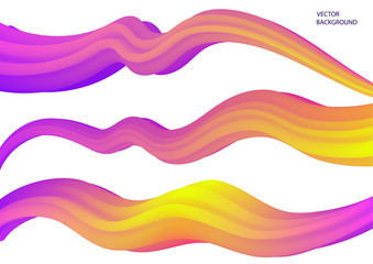 3d waves set or colorful background with bright pink curly ribbons vector illustration