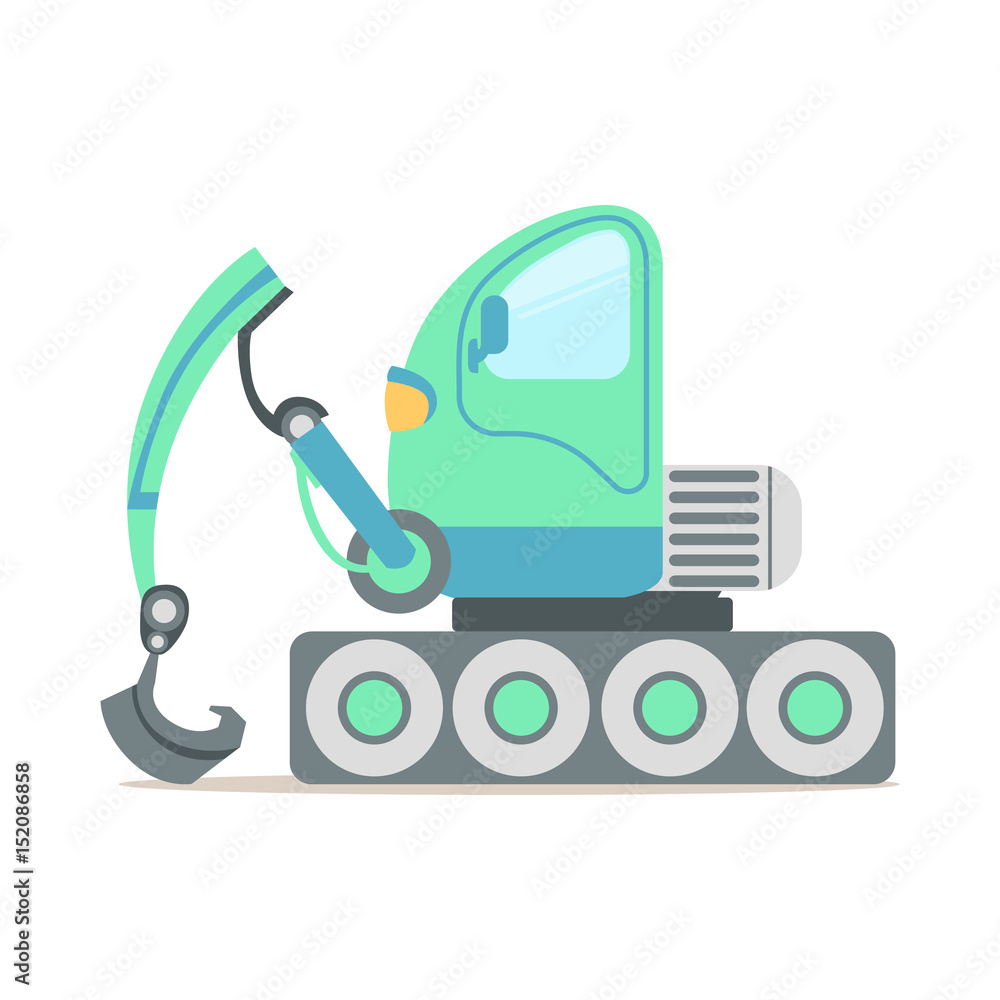 Sticker green excavator truck, construction machinery equipment colorful cartoon vector illustration