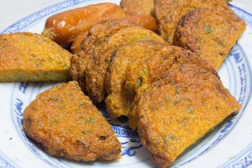 Fried Fish Cakes Thai Food, a sausage, fried put on the plate.