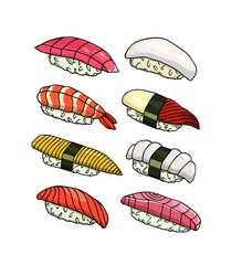 Hand drawn sushi