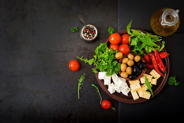 Diner platter - olives, cheese and vegetables