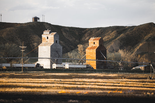 Grainery Buildings and Burning Crops