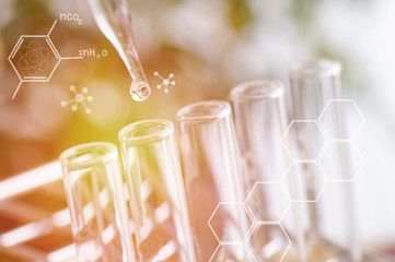 scientific experiments,  Laboratory equipment and  test tubes- science concept