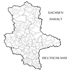 Fototapeta premium Detailed map of the State of Saxony Anhalt (Germany) with borders of municipalities, municipalities associations, districts, and state. Vector illustration
