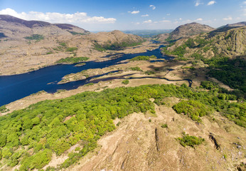 Fototapeta na wymiar Aerial view Killarney National Park on the Ring of Kerry, County Kerry, Ireland. Beautiful scenic aerial of a natural irish countryside landscape.