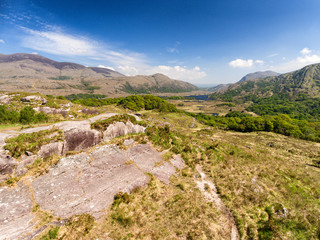 Fototapeta na wymiar Aerial view Killarney National Park on the Ring of Kerry, County Kerry, Ireland. Beautiful scenic aerial of a natural irish countryside landscape.