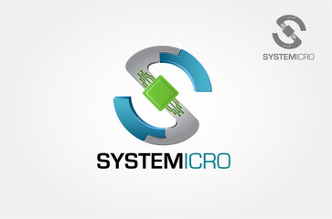 System Micro Vector Logo Template. Initial of S that incorporate with a chip, symbolize some thing that related with digital technology, computer, electric or electronic. 