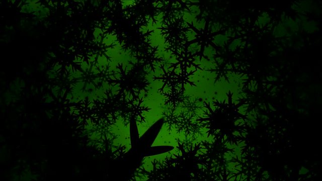 Moving through Black Rotating Snowflake Shapes - Loop Green