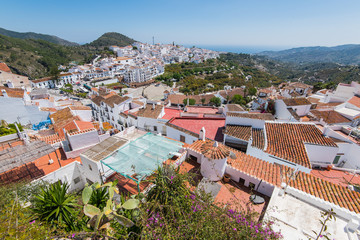 Panoramic view over Frigiliana white village,Spain
