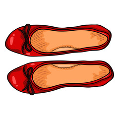 Vector Cartoon Illustration - Pair of Women Ballet Flats. Top View