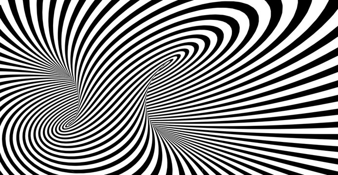 Abstract striped spiral vector black and white background