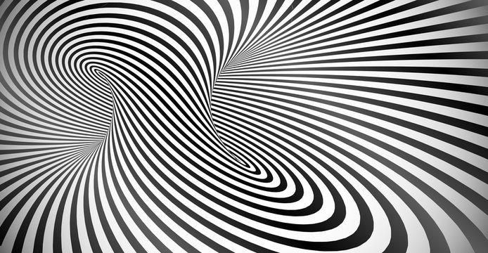 Vector optical illusion black and white twisted stripes background