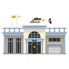 Obraz premium American police station with a helicopter on the roof. Vector illustration isolated on white background.