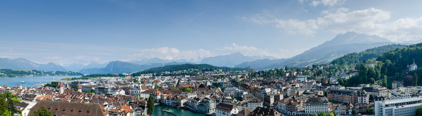 Fototapeta na wymiar Very large panoramic aerial view of Lucerne city, Switzerland