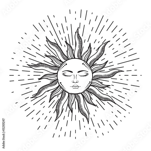 Beautiful Elegant Sun Face Symbol Tattoo Design Vector Illustration Alchemy Symbol Sticker Kssss