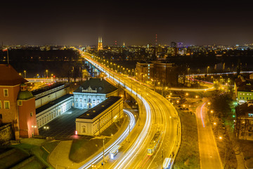 Aerial night view of Warsaw, Poland