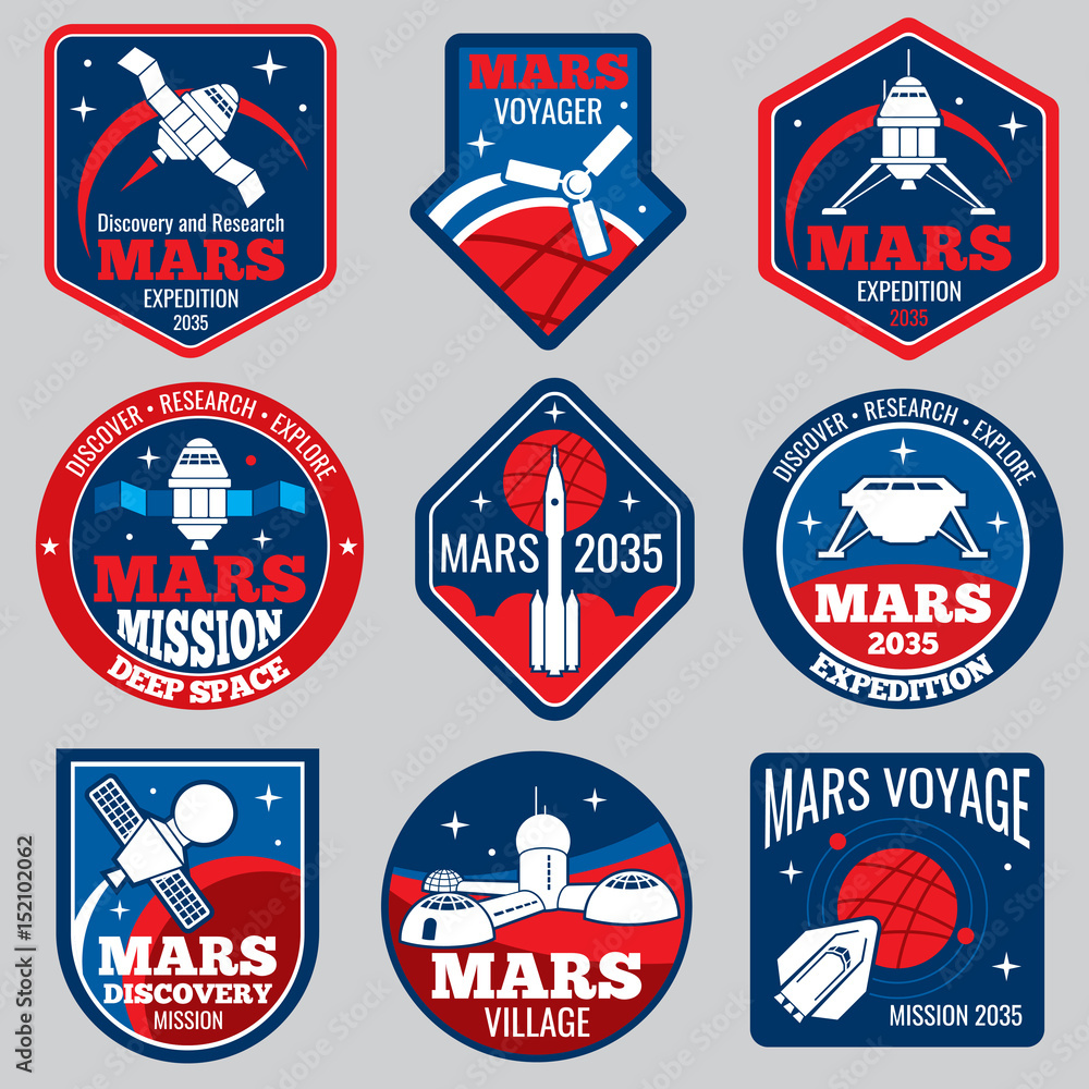 Aufkleber mars colonization vector retro space logos and labels set
