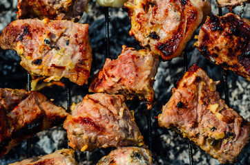 Meat prepared on a grill. Top view