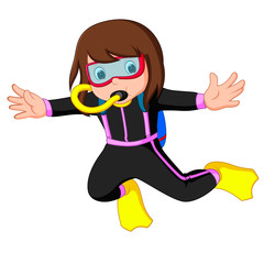 A cartoon illustration of a scuba diver girl