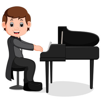 Cute little boy cartoon playing piano