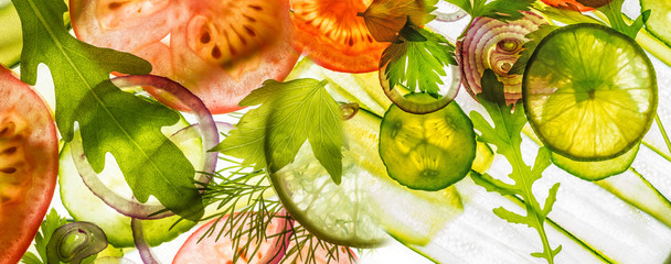 Panele Szklane Podświetlane  tło sztuki z pokrojonych warzyw
