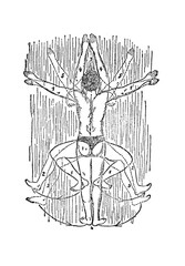 vintage illustration, learning to swim