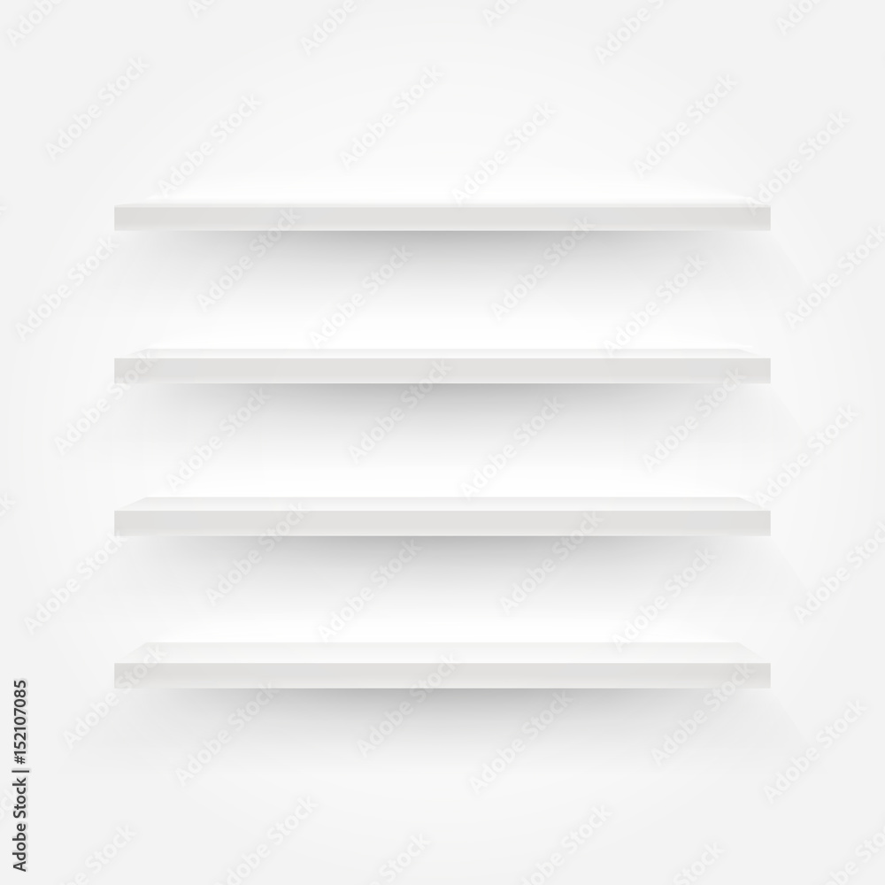 Poster white empty shelves vector illustration. template for a content