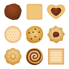 Different shapes of eating biscuit home made cookies, food for breakfast vector set