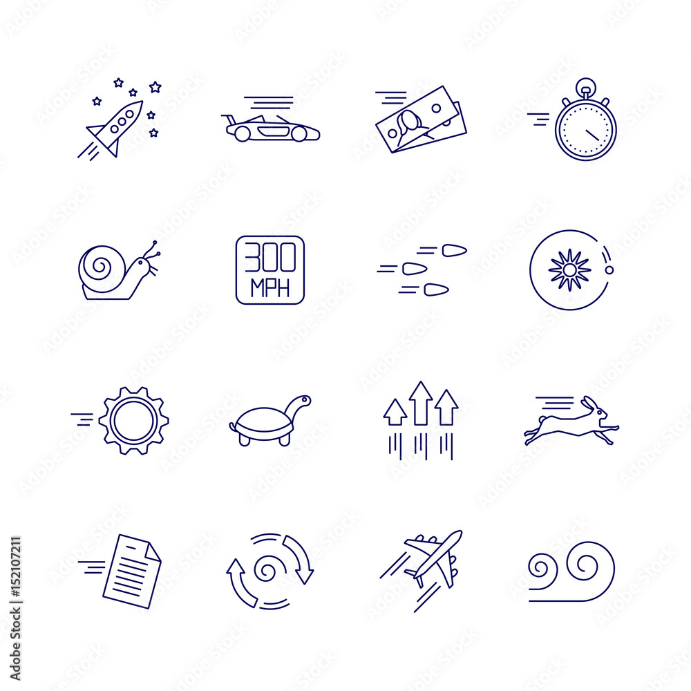 Poster motion and speed linear icons. slow and fast vector signs