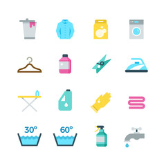 Household washing, drying and laundry vector flat icons
