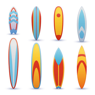 Vintage surfboards with cool graphic design vector set