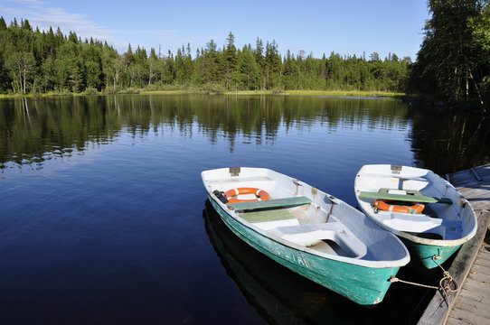 Two rowing boats on a lake in Northern Karelia