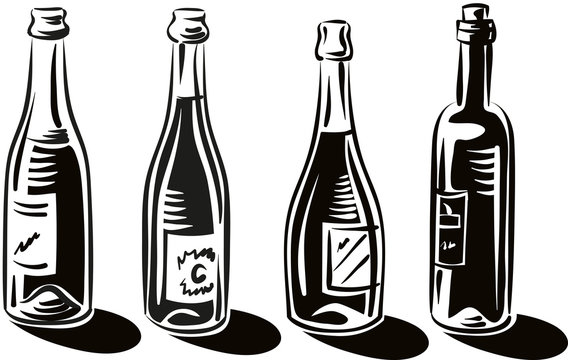 Four classic wine bottles.