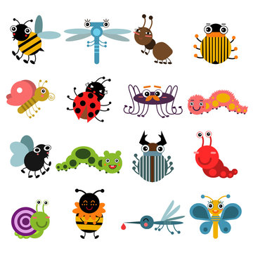 Cartoon bugs and insects. Vector illustration set isolate on white background