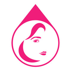 Beauty logo. Woman's face silhouette inside drop. Abstract concept. Flat design. Vector illustration on white background.