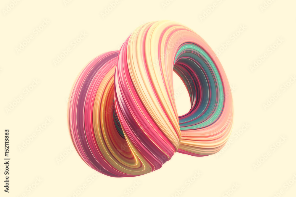 Wall mural colorfull abstract twisted shape isolated on yellow background. computer generated geometric. 3d ren