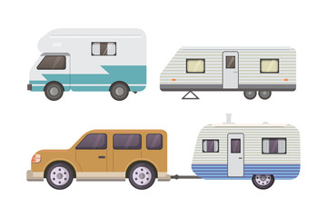 Retro camper trailer collection. car trailers caravan. tourism.