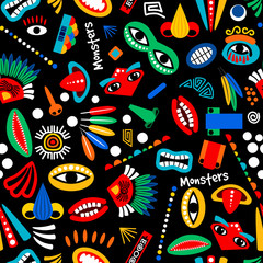 Tribal monster seamless pattern