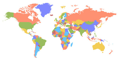 Fototapeta na wymiar Color world map. Political map. Every country is isolated.