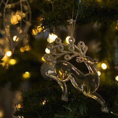 Reindeer Christmas decoration with bokeh Christmas lights