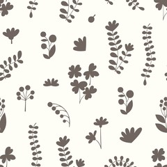 Vector seamless pattern with floral silhouettes. Decorative background for design