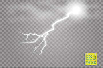 Set of lightnings. Thunder-storm and lightnings. Magic and bright lighting effects. Vector Illustration