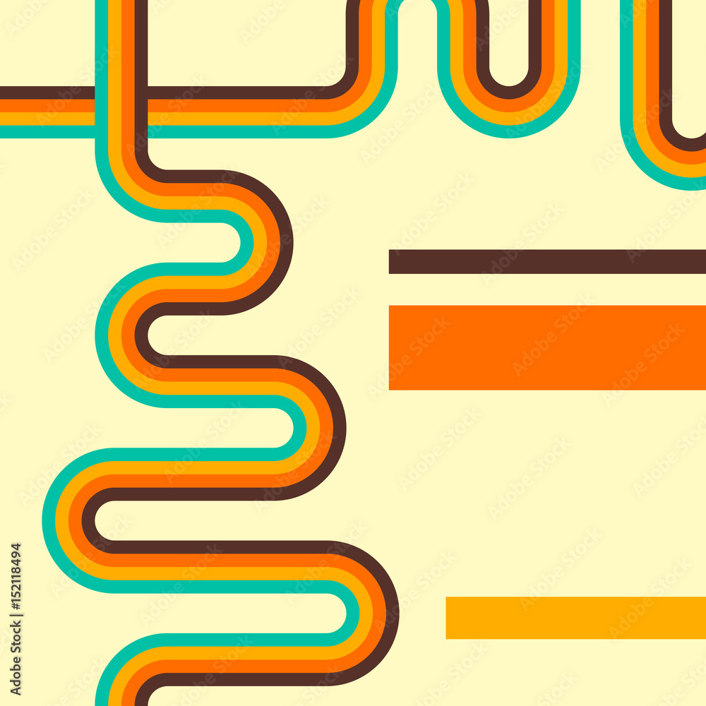 Poster abstract retro background, digital lines and circles, design 70s.