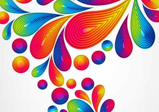 Colorful abstract background with striped drops splash, color design, graphic illustration. A4.