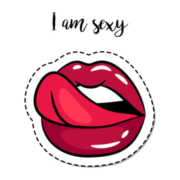 Patch element woman lips with tongue