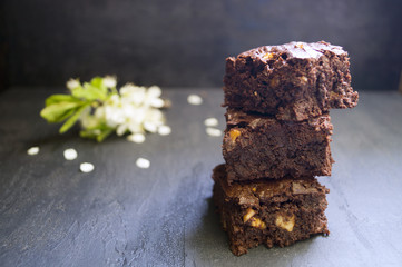 brownie on a dark background. selective focus